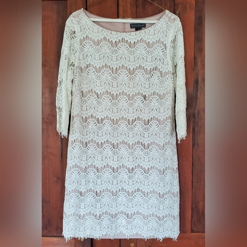 Jessica Howard Ivory and Nude Sheath Lace‎ Dress size 16 Womens